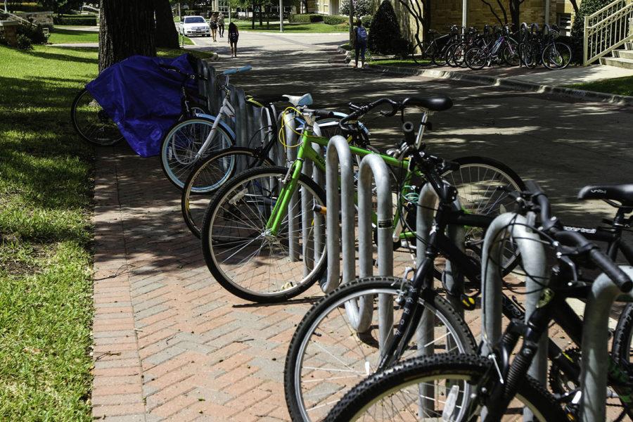 Thieves are stealing bikes on campus even though the bikes are secured with chains and wires.
(Alexandra Plancarte/TCU360)