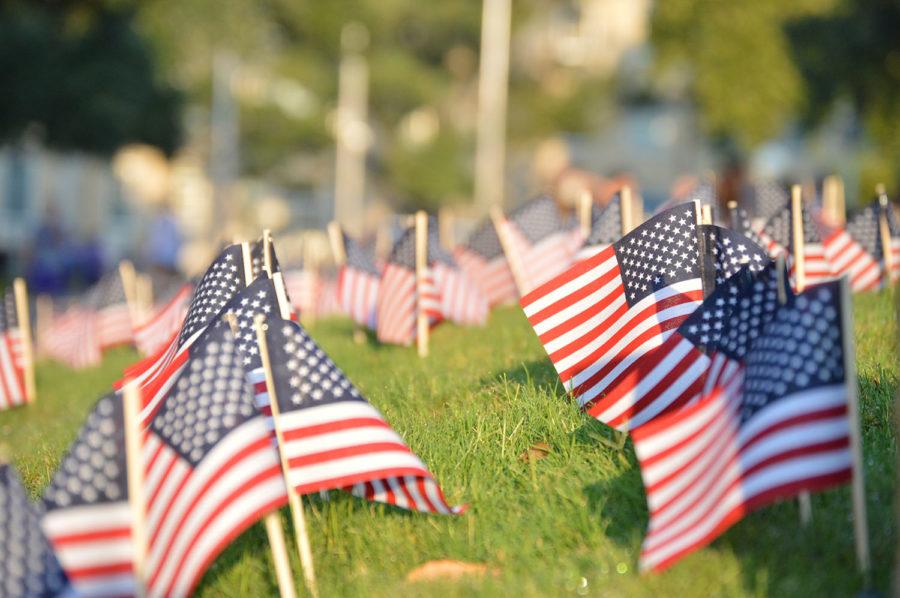 Flags remind students of the lives lost on 9/11. 