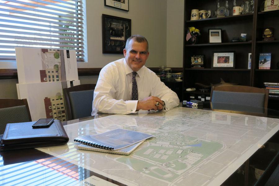 Todd Waldvogel, associate vice chancellor for facilities and campus planning, uses a campus map to explain Facilities Master Plan. Friday, Sept. 18, 2015.