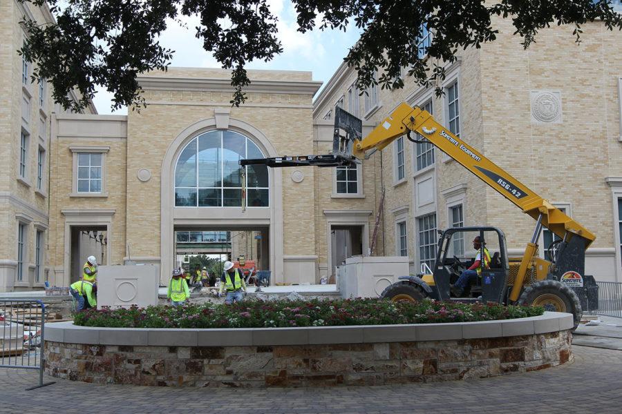 The librarys new addition is expected to open Oct. 1. The library will connect to 
Rees-Jones Hall with a ground-floor plaza and a second-story sky bridge. Friday, Sept. 25, 2015.
