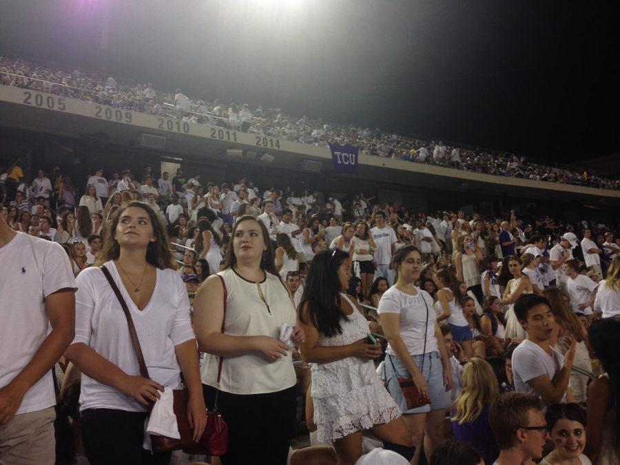 Students fill the student section during a home football game at Amon G. Carter Stadium (Elizabeth Campbell/TCU360). 