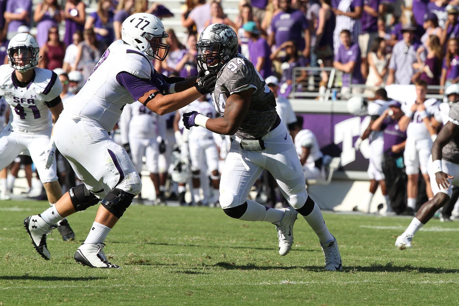 Nine+different+Horned+Frogs+scored+touchdowns+in+Saturday%E2%80%99s+70-7+win+over+Stephen+F.+Austin+in+the+home+opener+at+Amon+G.+Carter+Stadium.