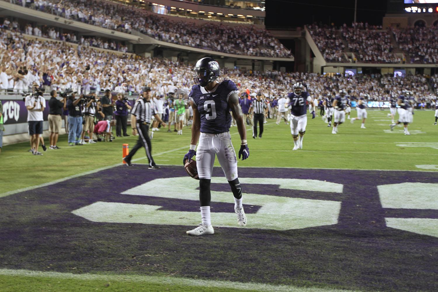 Josh Doctson in the end zone during TCU's 56-37 victory over SMU Saturday night.