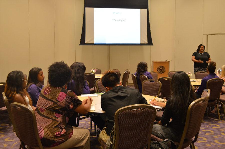 Dr. Lynn Hampton addresses students at the STARS event regarding overcoming adversity.