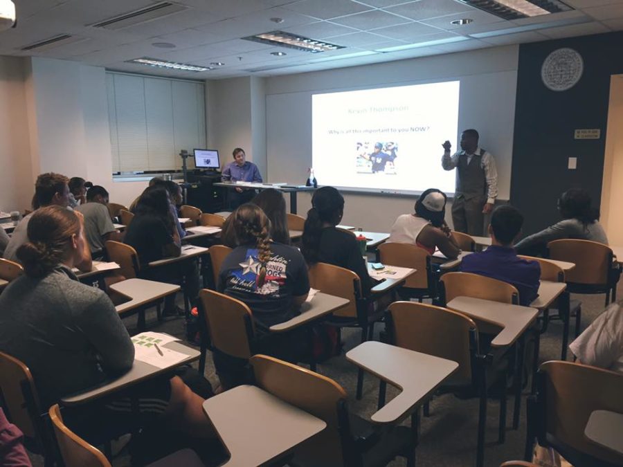 The One Million Reasons team facilitated a workshop on Sept. 28. The workshop focused on building wealth and tips and tools for credit with guest speaker, Kevin Thompson, Financial Advisor, former MLB player and fellow Horned Frog (TCU Student Development Services Facebook page).
