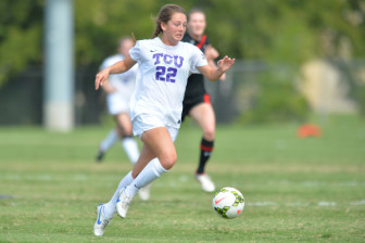 Emma Heckendorn dribbles the ball against Texas Tech