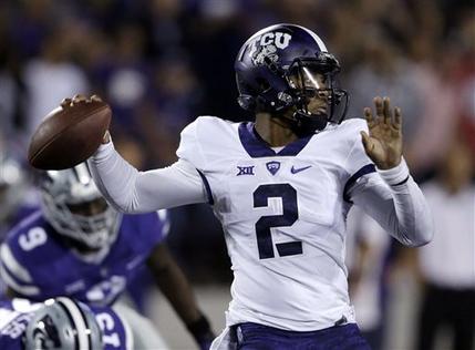 TCU quarterback Trevone Boykin (2) passes to a teammate during the first half against Kansas State on Oct. 10. (AP Photo/Orlin Wagner)