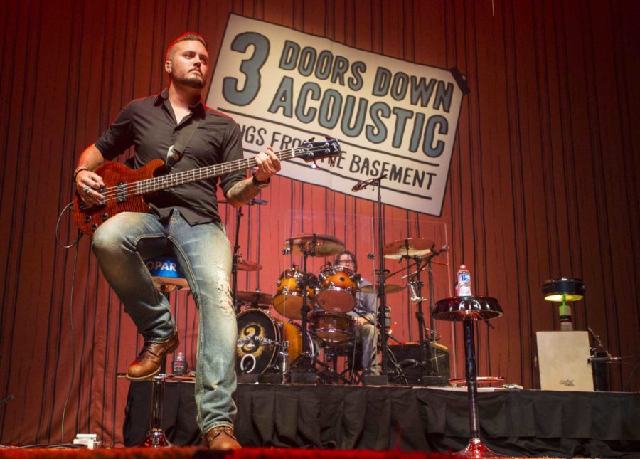 Justin Biltonen and Greg Upchurch with 3 Doors Down performs during the Songs From the Basement Tour at The Tabernacle on Wednesday, Sep. 10, 2014, in Atlanta. 3 Doors Down will perform at the Carrollton Festival on Nov. 7. (Photo by Katie Darby/Invision/AP)