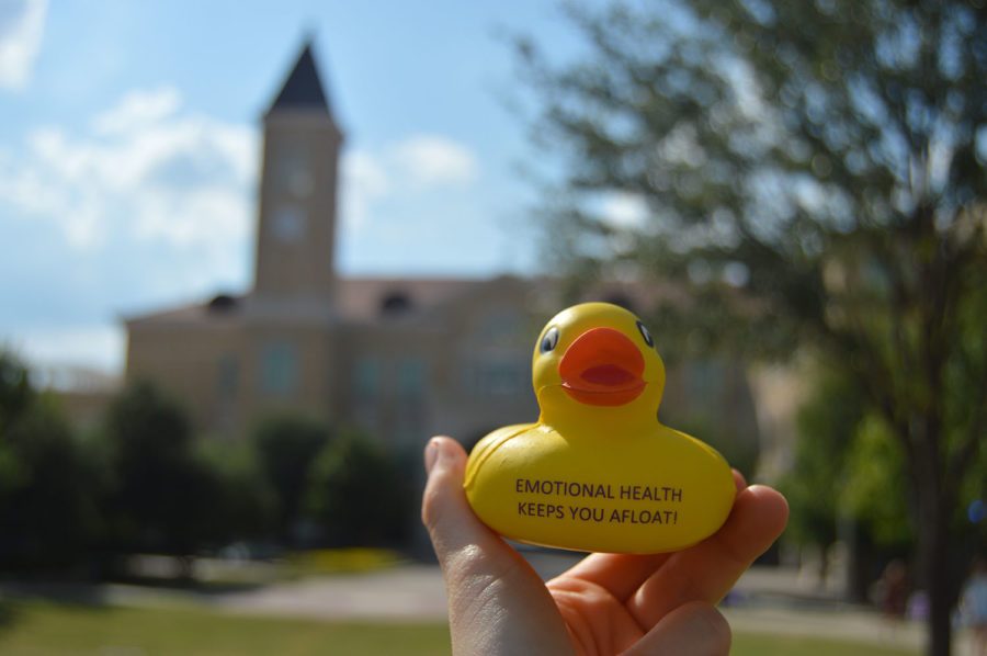 Rubber ducks with an encouraging message were handed out at the Fresh Check Day in the commons on September 29th. (Kelsey Ritchie/TCU)