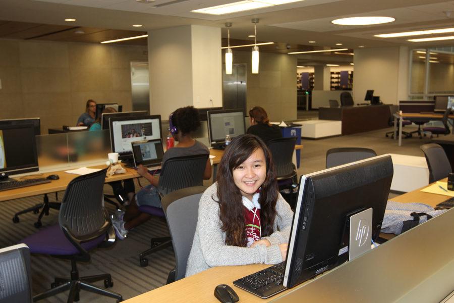 Junior supply chain major, Hannie Tran enjoys the study space of the Information Commons computer lab. She said the lights as well as the library environment help her focus on schoolwork.