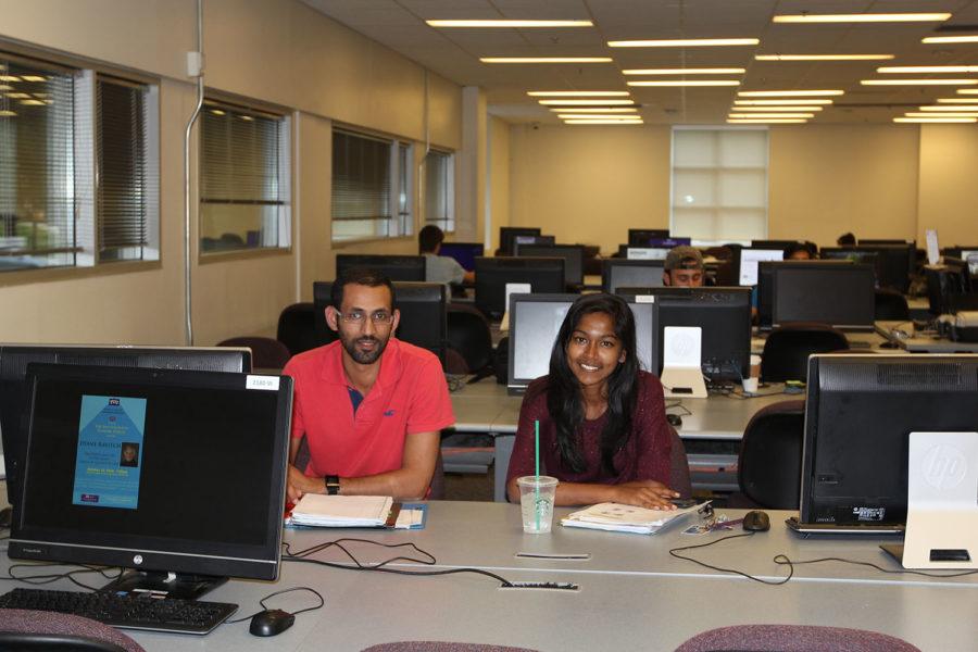 From left to right, Essa Albinali, freshman mechanical engineering and Hannah Devotta, sophomore biology. Albinali and Devotta like to study in this area because the room temperature is fine compared with cold temperature of other study areas.