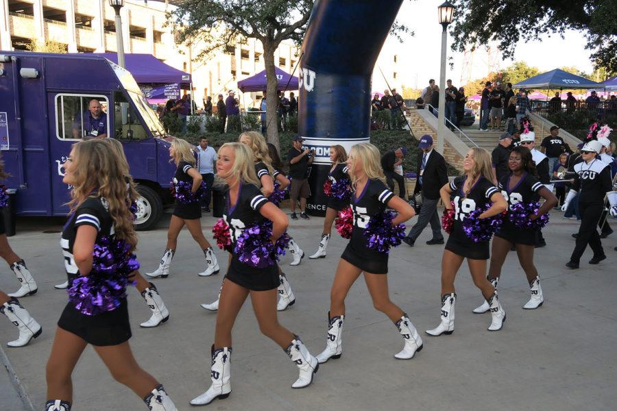 TCU Showgirls took part in the march through the Frog Valley. 