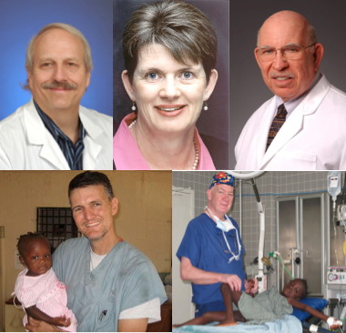 The five speakers for this event are Dr. Gibson (top left), Dr. Foley (top middle), Dr. Podgore (top right), Dr. Bonnell (bottom left) and Dr. Knight (bottom right).