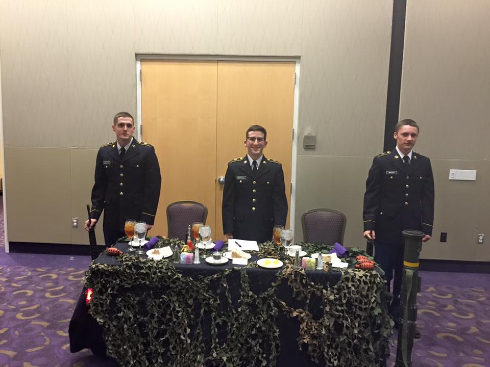 Mr. Vice and his guards at Dining In in BLUU Ballroom. Nov. 20, 2015 From left to right is Cadet Ethan Cannefax, Cadet Troy Marshall, And Cadet Nick Miller. 
