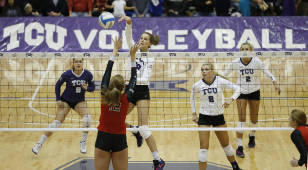 TCU plays Texas Tech in a volleyball game in the Rec Center on the campus of Texas Christian University in Fort Worth, Texas on November 18, 2015. (Photo by/Sharon Ellman)