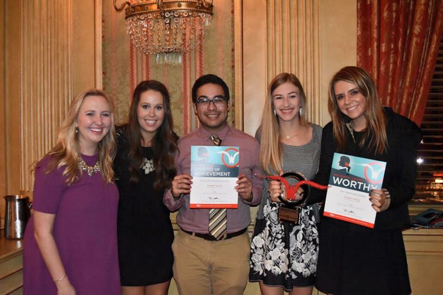 From left to right: Roxstars Whitney Machacek, Addy Kryger, Oscar Roel, Hayley Byk and Madison Gottlieb attended the Worthy Awards on November 5 at the Fort Worth Club. Roxos President Roel, here pictured holding an Award of Achievement, worked on the Revitalize Charging Solutions team. Gottlieb, account executive, holds a Worthy Award alongside coworker Byk in recognition of her teams work for Fort Worth Bike Sharing. Roxstars Machacek and Kryger were not members of the award-winning teams but do serve as copywriter and social media manager, respectively, for Roxo, according to Roxos website. 