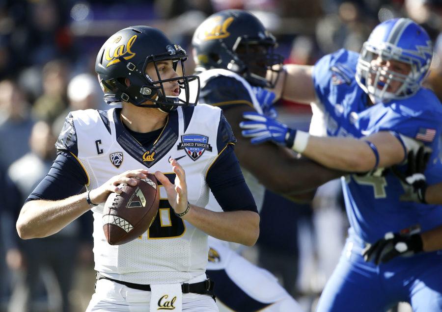 California quarterback Jared Goff looks for an open receiver against Air Force during the first half of the Armed Forces Bowl  in Fort Worth on Tuesday. (AP Photo/Ron Jenkins)
