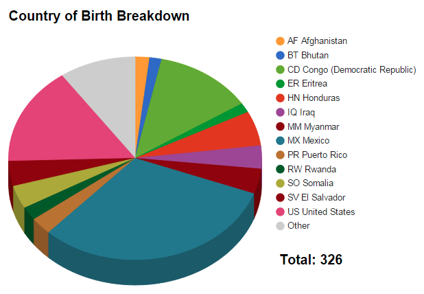 Breakdown of INA students by birth country.