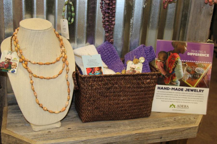 Sixteen students from Gras’ class designed a display for the TCU bookstore. Some students designed bead charm bracelets, knitted headbands, necklaces, earrings and purple boot cuffs; others figured out the best way to present the items in the display. 
