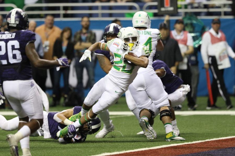 Oregons offense in the first half puts them at a 31-0 lead over the Horned Frogs going into halftime. 