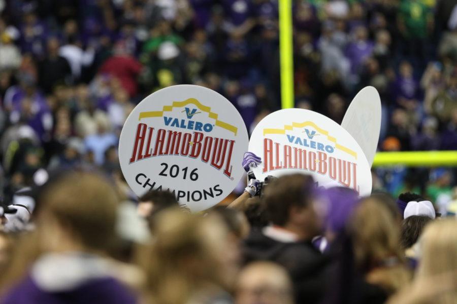 Fans and players celebrate on the field after TCU wins the Alamo Bowl in third overtime on January 2nd, 2015.