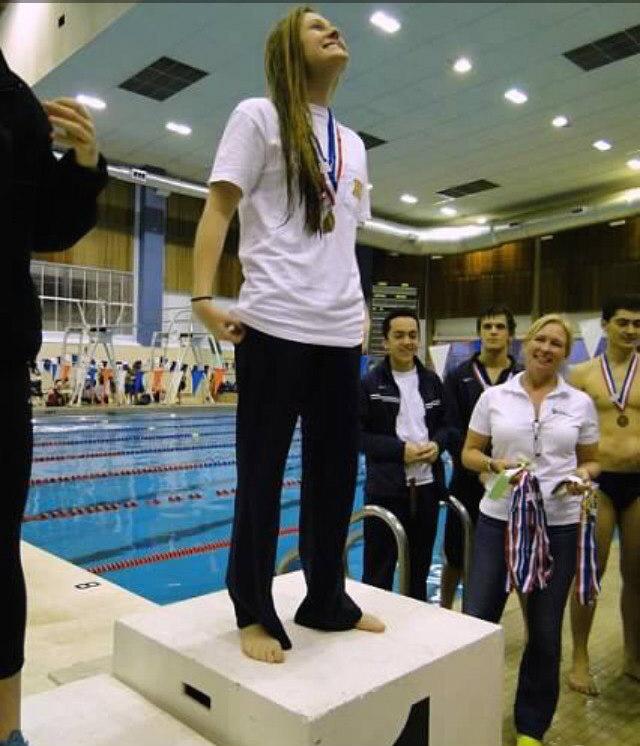 Margaret Yung after winning first place for the 100 breaststroke in high school. 