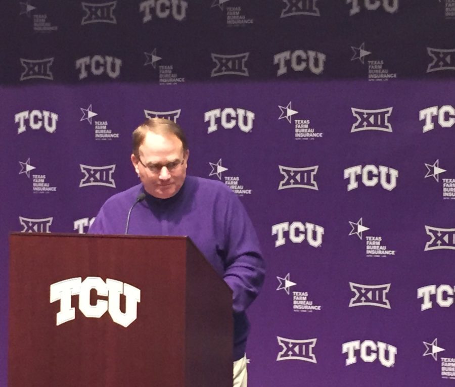 TCU+head+football+coach+Gary+Patterson+speaks+at+a+press+conference+announcing+the+22+new+signees.
