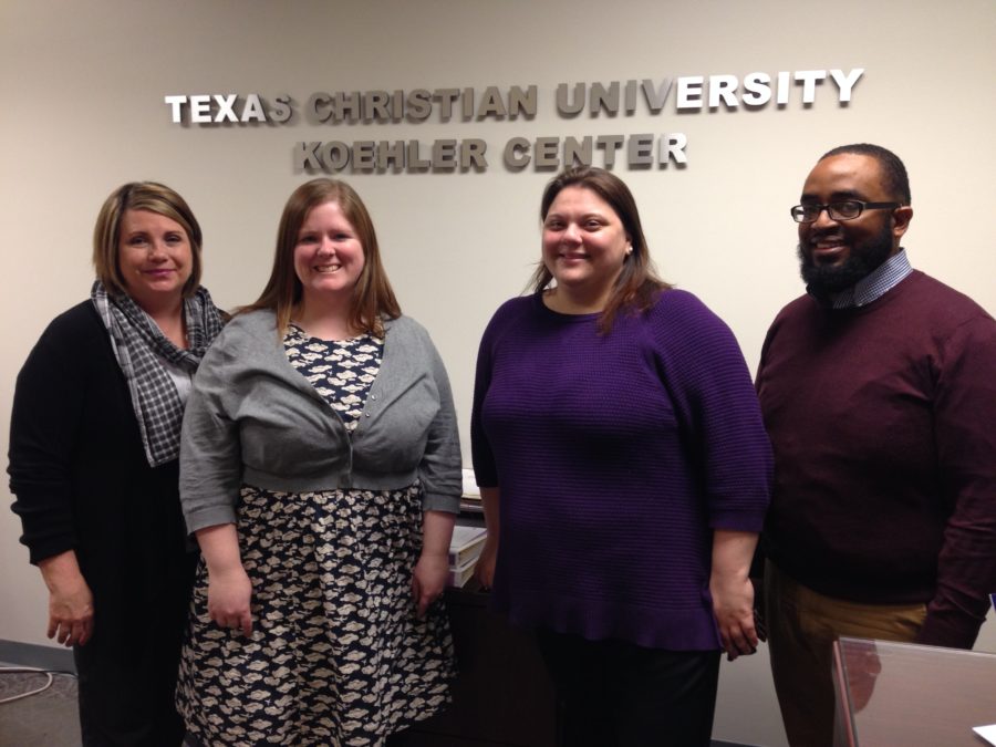 Romana Hughes, Kerrie Meister, Joanna Schmidt and Desmond Morris are leading the transition from eCollege to TCU Online. They are pictured here on Monday, Feb. 22, 2016, in Fort Worth, Texas.