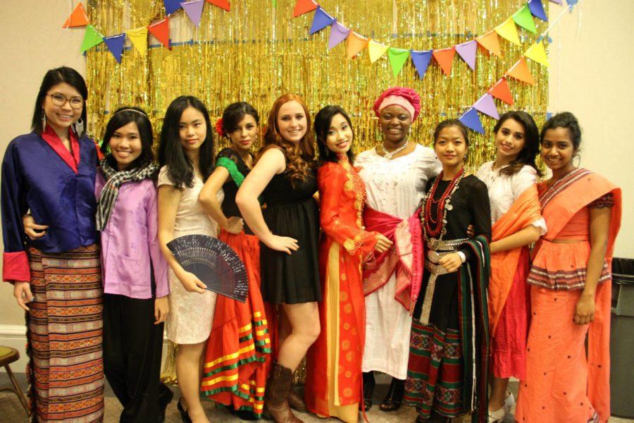Fashion show performers pose at last years International Spring Banquet. From left to right: Shea Santos, Vien Phan, Linda Zhao, Connie Beltran, Sydney Rodgers, Tuyen Anh Hoang, Jacqueline Antwi-Danso, Carol Lyan, Iliana Miramontes, and Senani Perera.