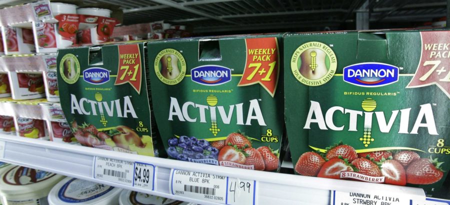 Packages of The Dannon Companys Activa yogurt are seen on a grocery shelf Tuesday, Nov. 27, 2007, in Chicago. Activa is one of many new products that contain probiotics, or friendly bacteria and part of a growing trend in foods designed to boost health. 