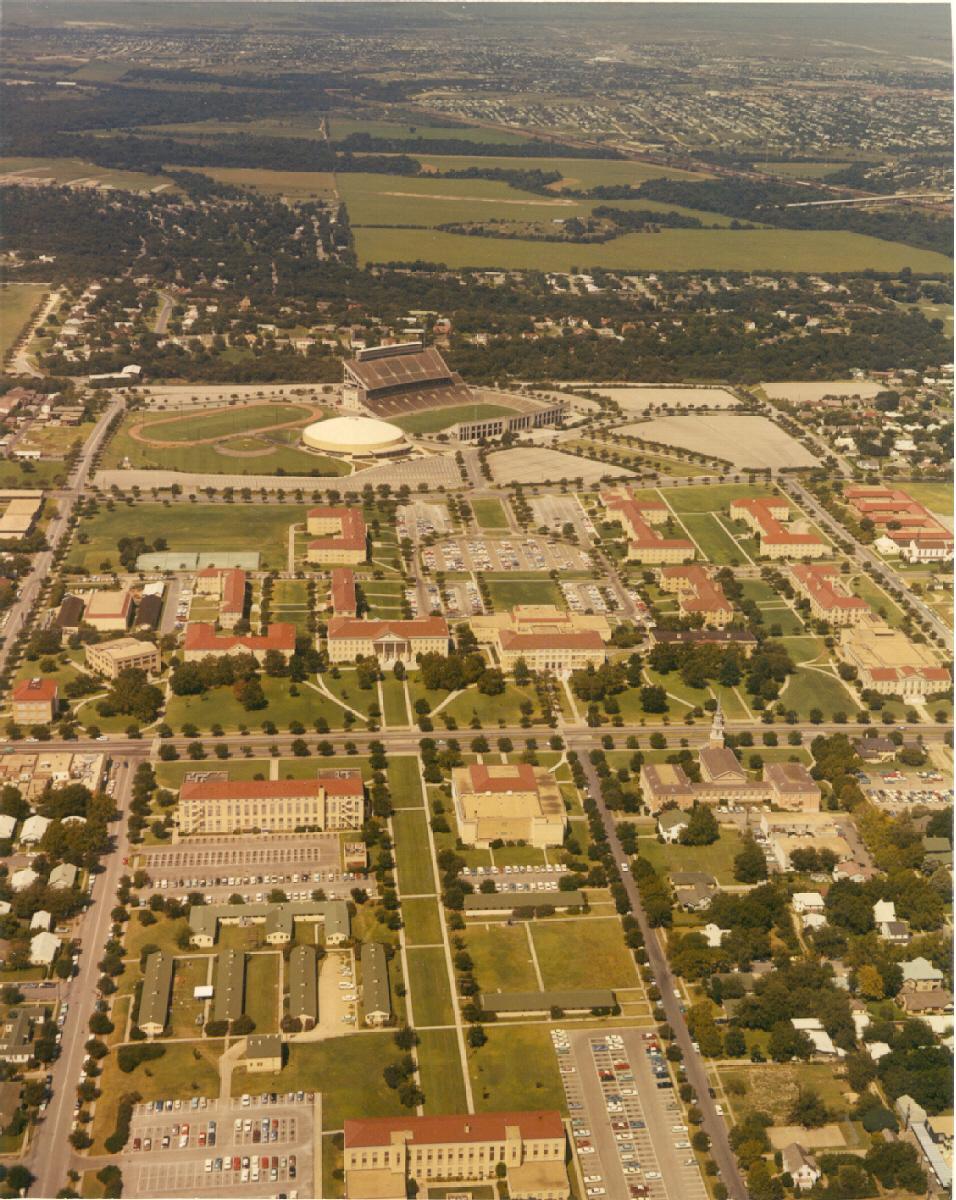 A view of the TCU campus from 1966 shows that things the landscape was different from what students see today. 