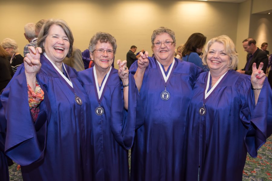 Members+of+the+class+of+1966+will+wear+a+purple+cap+and+gown+one+more+time+to+walk+in+the+graduation+procession+during+spring+commencement.+