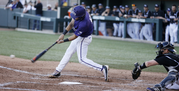 Ryan Merrill takes a cut against Abilene Christian. 