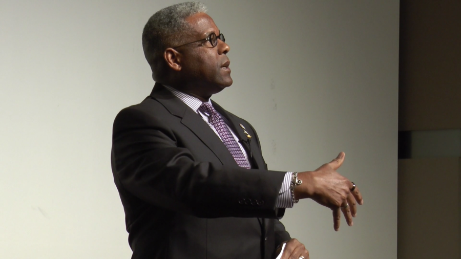 Students+and+faculty+filled+the+Moudy+North+auditorium+to+hear+from+former+U.S.+Rep.+Allen+West.+