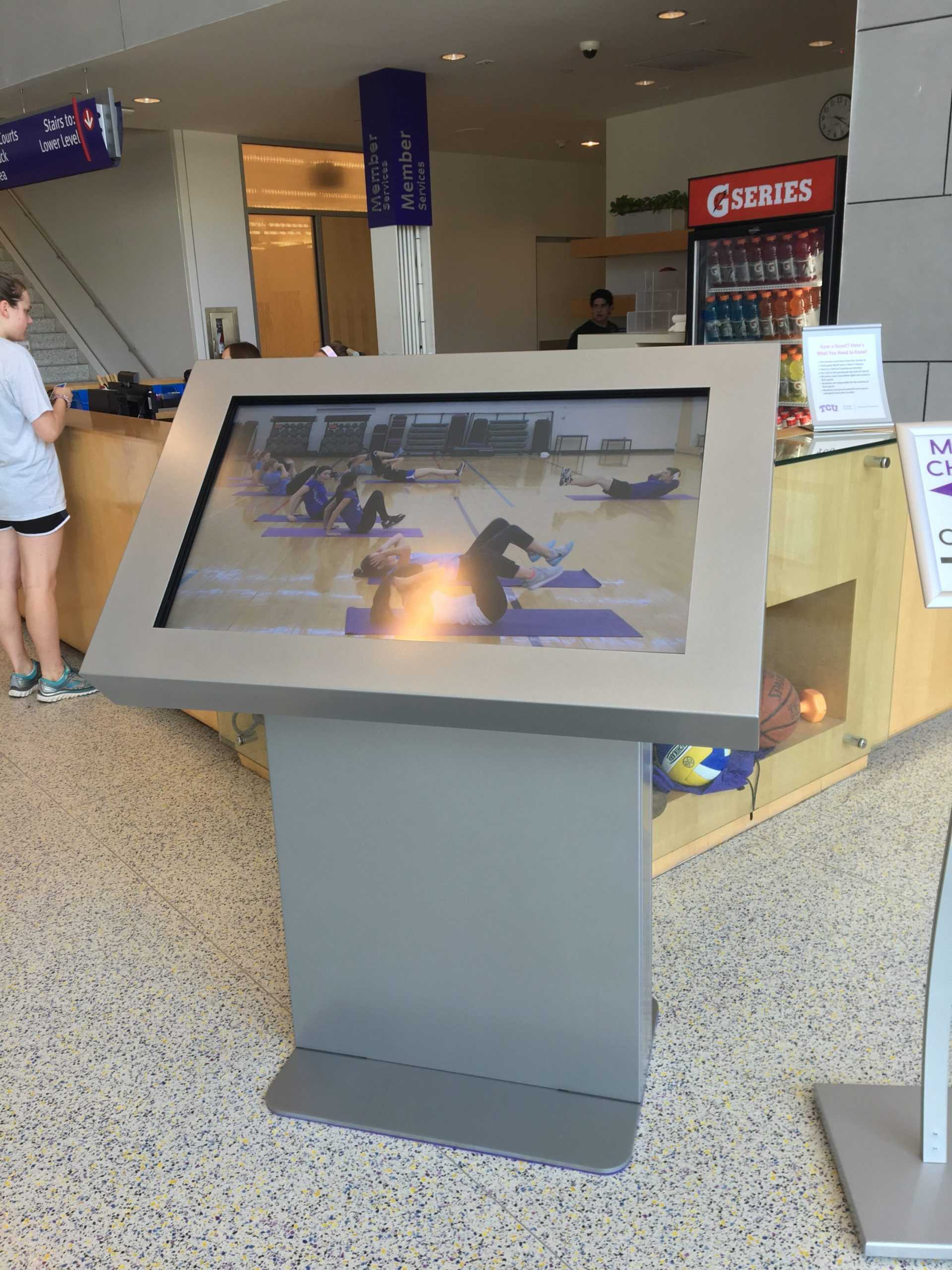 A new interactive screen can be found at the entrance of the rec center. More will be installed by the end of the month.