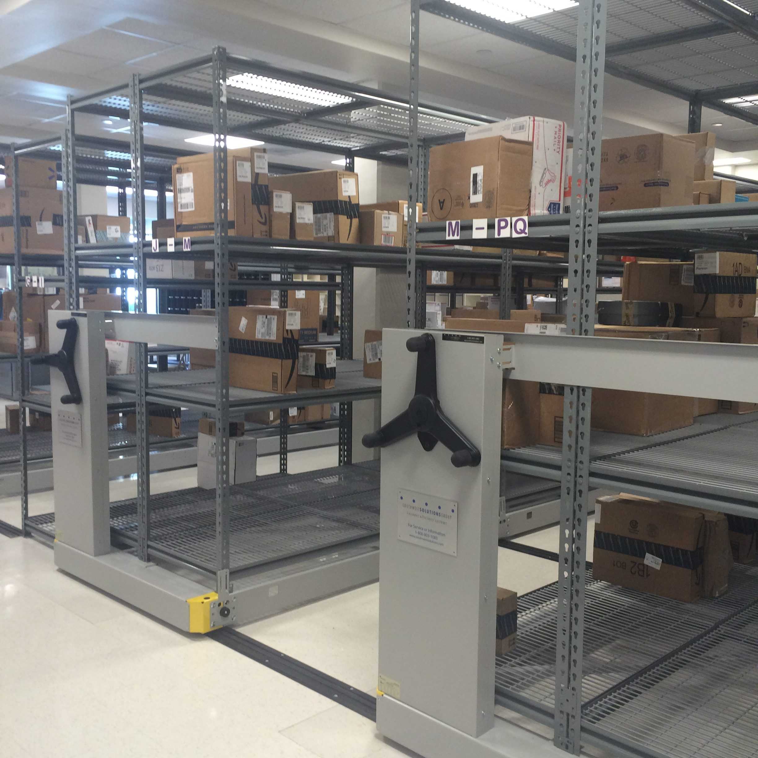 The new high density shelves are used to store more packages.