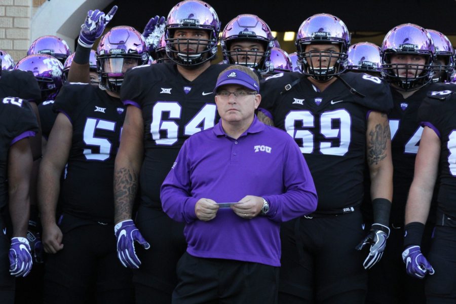 TCU head coach Gary Patterson and the rest of the team ready themselves for their game against Arkansas.
Courtesy of Sam Bruton