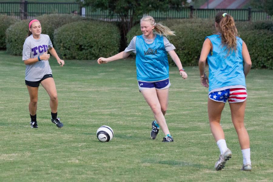 The womens club soccer team practices at the intramural fields.