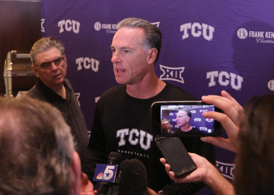 New Head Coach Jamie Dixon, in front of the media at the Mens Basketball Presser. (Brandon Kitchin / TCU360)