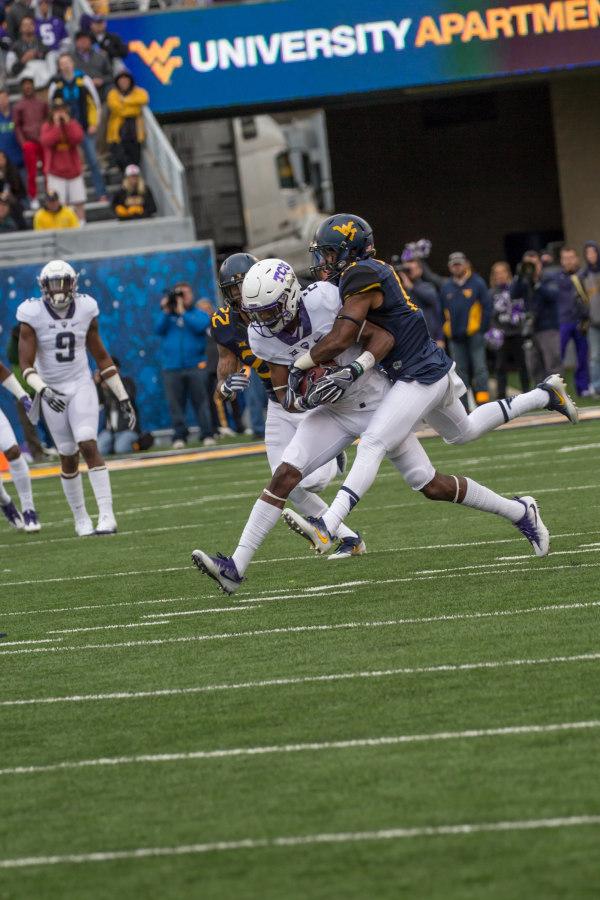 Deanté Gray fumbles the opening kickoff against West Virginia. Photo courtesy of GoFrogs
