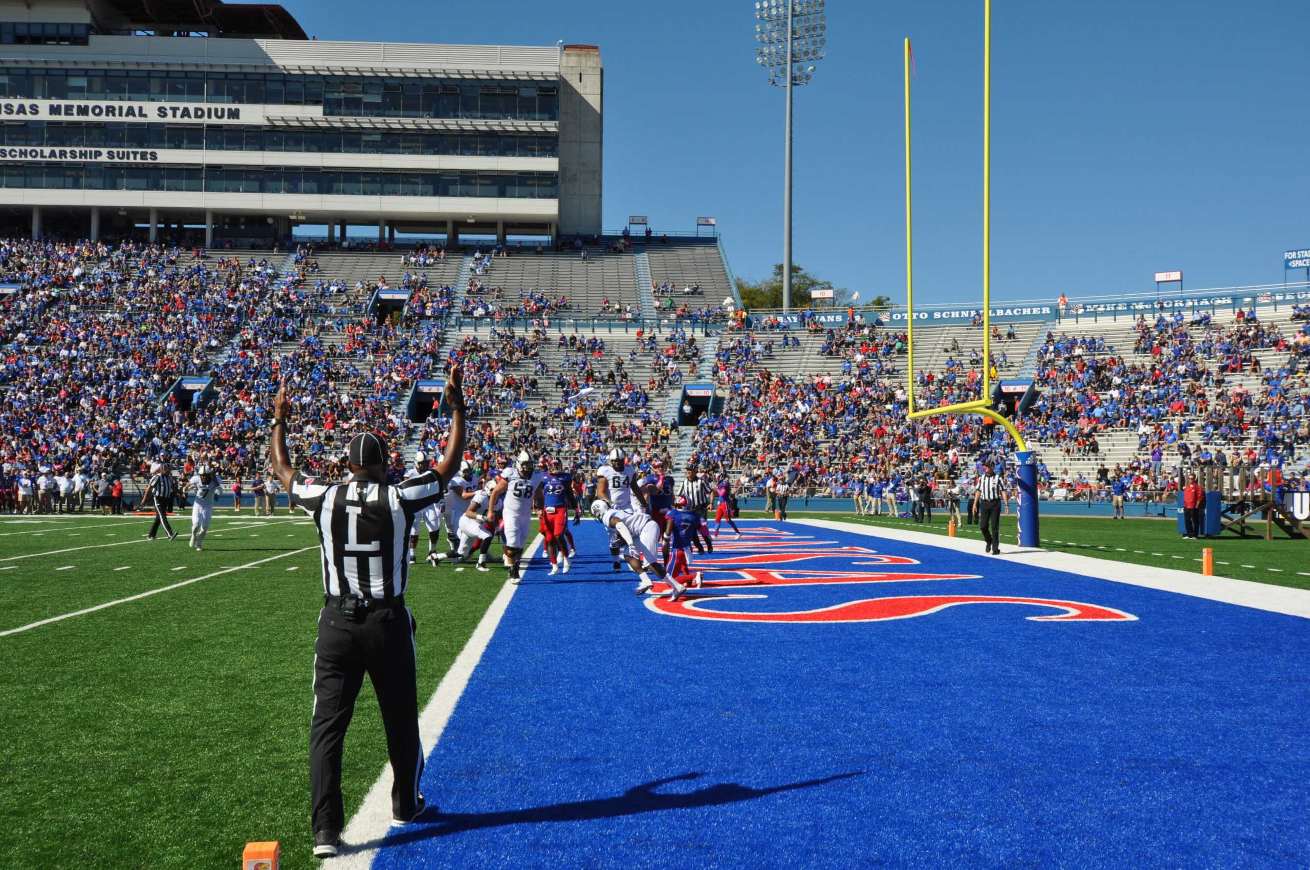 Kenny Hill sprints into the end zone for an 18-yard touchdown against Kansas. Photo Courtesy of Playmakers KU
