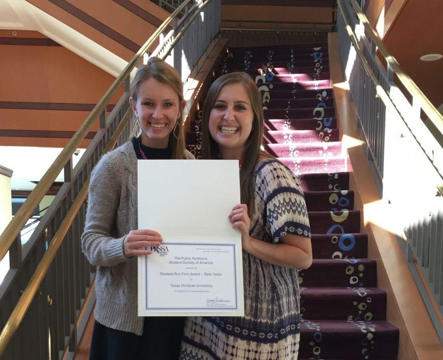 Caitlyn Rollins and Sydney Green accepted the award from PRSSA in Indianapolis. (Photo courtesy of Sydney Green)