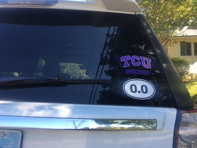 Dalton purchased a TCU soccer sticker in order to avoid parking tickets. 