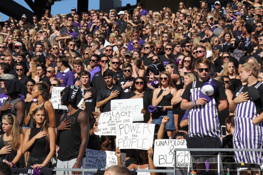 The group demonstrated a silent protest at the TCU football game against Oklahoma. (Sam Bruton/TCU)