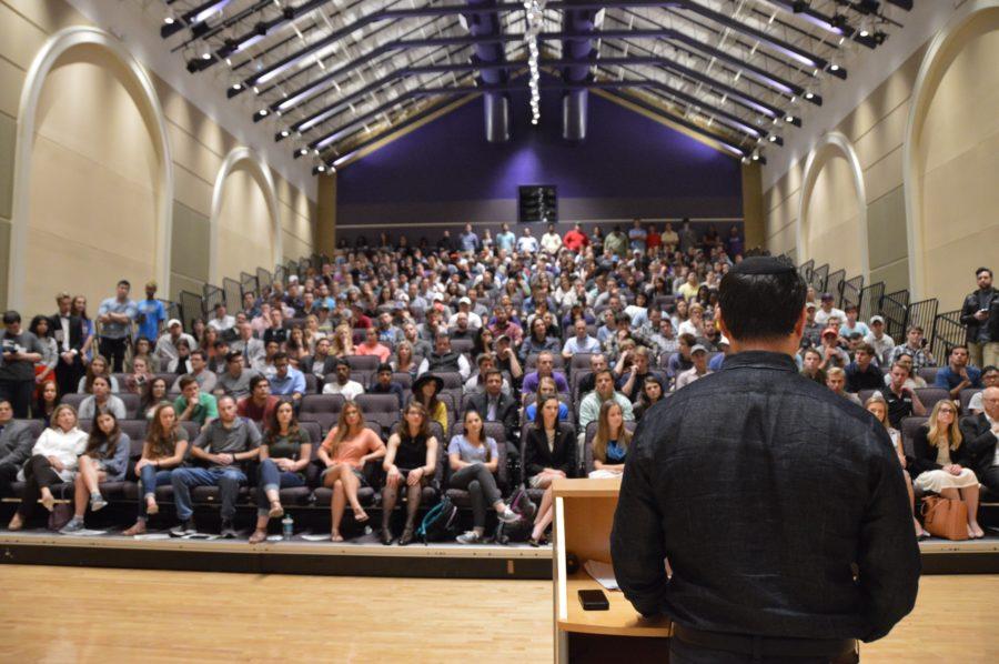 Guest speaker Ben Shapiro spoke about leftist myths Wednesday nigh in the BLUU auditorium. (Photo Credits: Lizzie Hopkins)