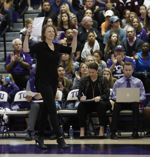 Director of volleyball Jill Kramer picks up her 100th career win against Wichita State on Friday night. (Photo Courtesy: gofrogs.com) 