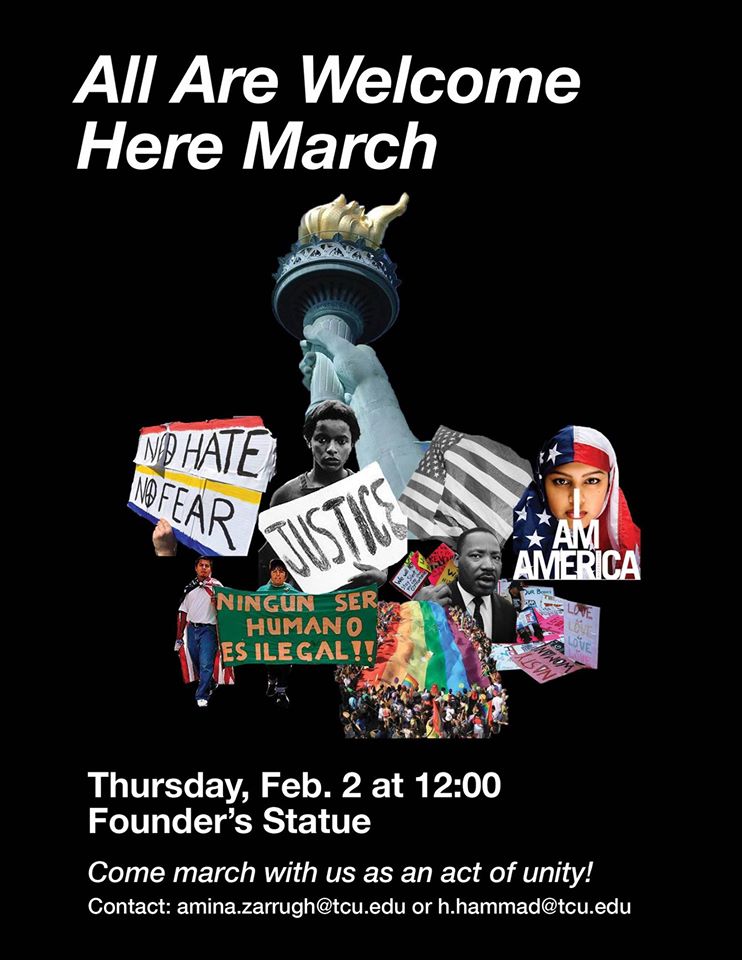The march is set for Thursday at 12:00 p.m.. (Photo courtesy of the TCU Middle East Studies Program Facebook page)