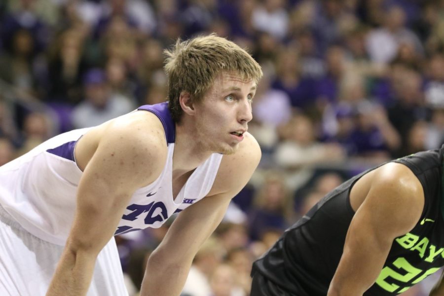 TCU+forward+Vladimir+Brodziansky+catches+his+breath+during+a+pair+of+free+throws.+%28Photo+By+Sam+Bruton%2FTCU+360+Photographer%29