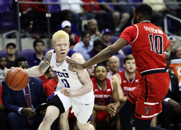 Jaylen Fisher drives to the hoop against Texas Tech. (Photo Courtesy of GoFrogs.com)