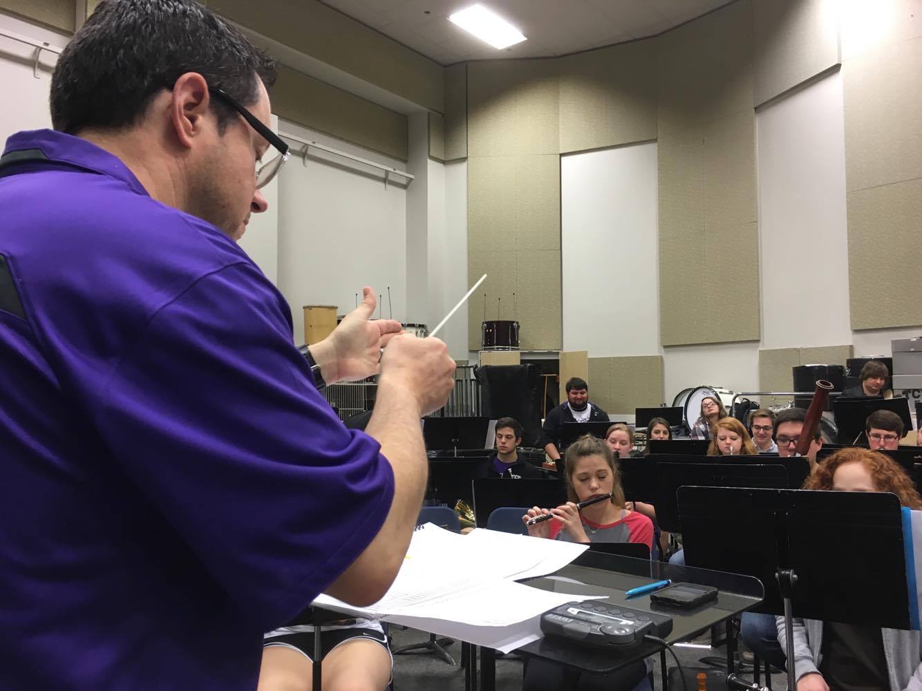 Director of the Horned Frog Marching Band Brian Youngblood said he's been going to the TMEA convention since high school. (Photo by Shane Battis)